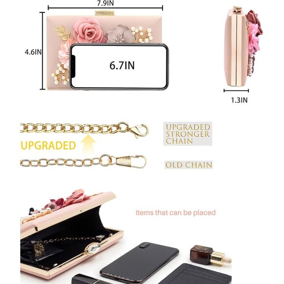 Women Evening Flower Wedding Bride Floral Clutch Purse - Picture 3 of 9